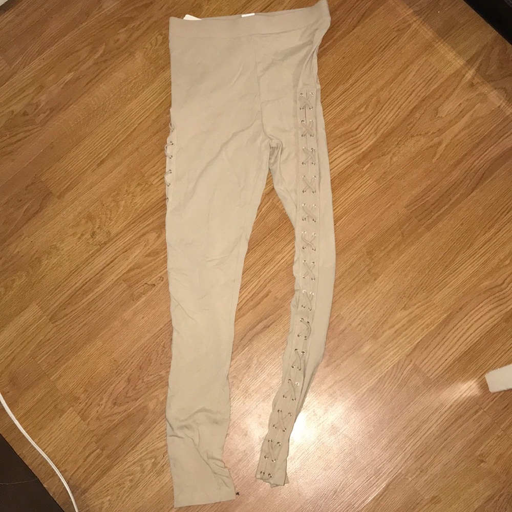 Nude lace up leggings